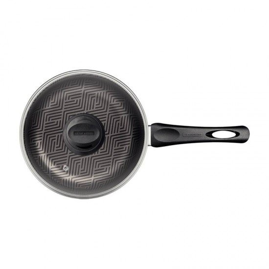 PANELA TRAMONTINA PARIS EM ALUMÍNIO COM REVESTIMENTO INTERNO E EXTERNO EM ANTIADERENTE STARFLON MAX CHUMBO COM TAMPA DE VIDRO 18 CM 2,1 L