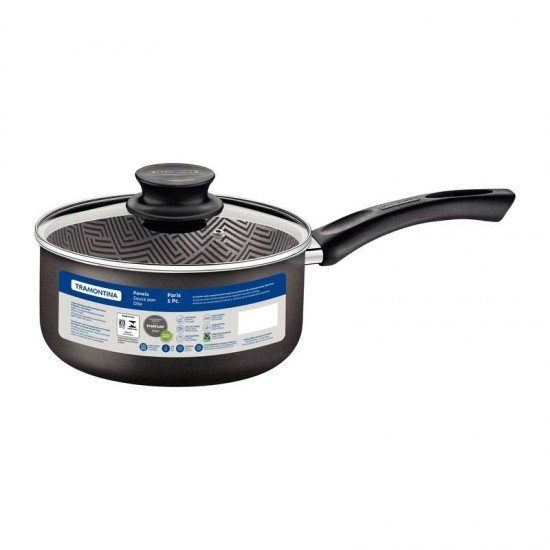 PANELA TRAMONTINA PARIS EM ALUMÍNIO COM REVESTIMENTO INTERNO E EXTERNO EM ANTIADERENTE STARFLON MAX CHUMBO COM TAMPA DE VIDRO 20 CM 2,9 L