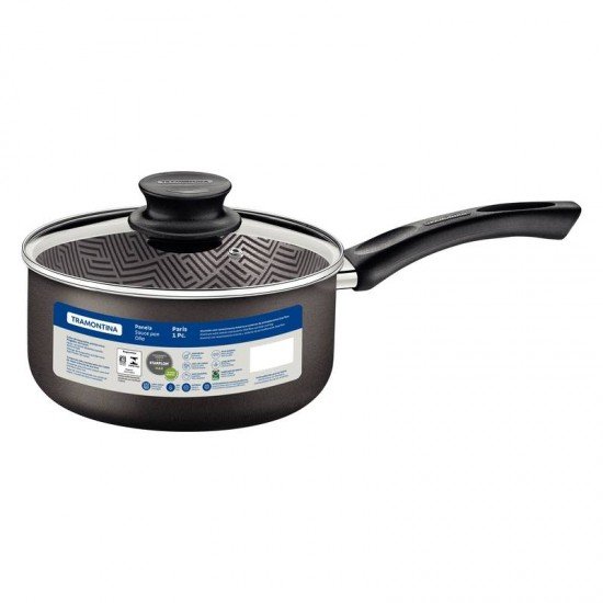 PANELA TRAMONTINA PARIS EM ALUMÍNIO COM REVESTIMENTO INTERNO E EXTERNO EM ANTIADERENTE STARFLON MAX CHUMBO COM TAMPA DE VIDRO 22 CM 3,8 L