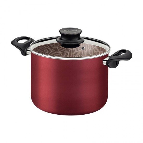 CALDEIRÃO TRAMONTINA PARIS EM ALUMÍNIO COM REVESTIMENTO INTERNO E EXTERNO EM ANTIADERENTE STARFLON MAX VERMELHO COM TAMPA DE VIDRO 24 CM 7,1 L