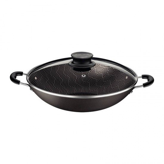 WOK TRAMONTINA PARIS EM ALUMÍNIO COM REVESTIMENTO INTERNO E EXTERNO EM ANTIADERENTE STARFLON MAX CHUMBO COM TAMPA DE VIDRO 32 CM 4,4 L