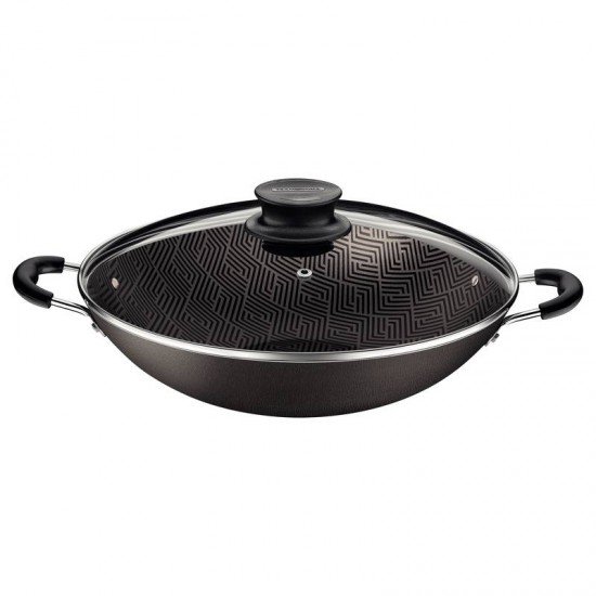 WOK TRAMONTINA PARIS EM ALUMÍNIO COM REVESTIMENTO INTERNO E EXTERNO EM ANTIADERENTE STARFLON MAX CHUMBO COM TAMPA DE VIDRO 36 CM 6,0 L
