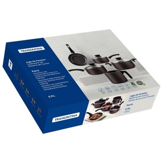 JOGO DE PANELAS TRAMONTINA PARIS EM ALUMÍNIO COM REVESTIMENTO INTERNO E EXTERNO ANTIADERENTE STARFLON MAX CHUMBO 5 PEÇAS