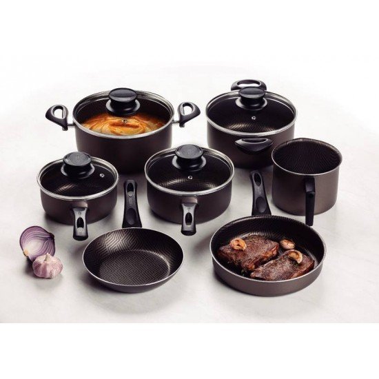 JOGO DE PANELAS TRAMONTINA PARIS EM ALUMÍNIO COM REVESTIMENTO INTERNO E EXTERNO ANTIADERENTE STARFLON MAX CHUMBO 7 PEÇAS