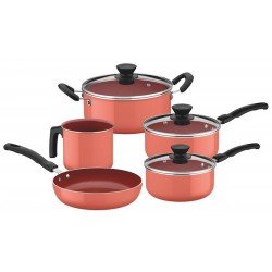 JOGO DE PANELAS EVORA EM ALUMINIO CERAMICO E EXTERNO DE SILICONE VERMELHO 5 PECAS TRAMONTINA