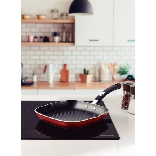 BISTEQUEIRA TRAMONTINA MÔNACO INDUCTION EM ALUMÍNIO COM REVESTIMENTO INTERNO ANTIADERENTE STARFLON PREMIUM E EXTERNO SILICONADO VERMELHO 24 CM 1,5 L