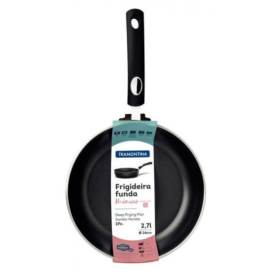 FRIGIDEIRA FUNDA TRAMONTINA MÔNACO INDUCTION EM ALUMÍNIO COM REVESTIMENTO INTERNO E EXTERNO ANTIADERENTE STARFLON PREMIUM PRETO 24 CM 2,7 L