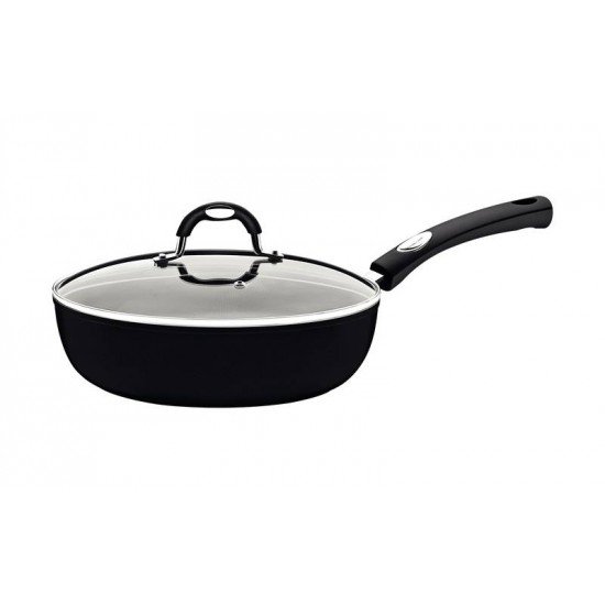 FRIGIDEIRA FUNDA TRAMONTINA MÔNACO INDUCTION EM ALUMÍNIO COM REVESTIMENTO INTERNO E EXTERNO ANTIADERENTE STARFLON PREMIUM PRETO COM TAMPA 24 CM 2,7 L