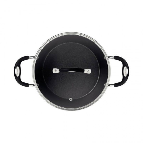 CAÇAROLA TRAMONTINA MÔNACO INDUCTION EM ALUMÍNIO COM REVESTIMENTO INTERNO E EXTERNO ANTIADERENTE STARFLON PREMIUM PRETO COM TAMPA DE VIDRO 28 CM 6,4 L