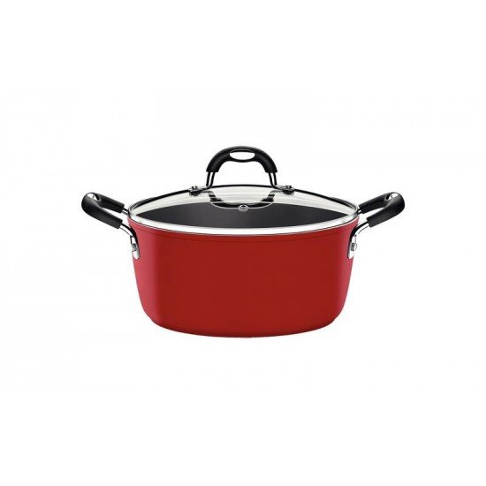 CAÇAROLA TRAMONTINA MÔNACO INDUCTION EM ALUMÍNIO COM REVESTIMENTO INTERNO ANTIADERENTE STARFLON PREMIUM E EXTERNO SILICONADO VERMELHO 20 CM 2,6 L