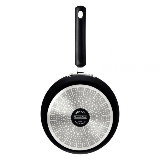 PANELA TRAMONTINA MÔNACO INDUCTION EM ALUMÍNIO COM REVESTIMENTO INTERNO E EXTERNO ANTIADERENTE STARFLON PREMIUM PRETO COM TAMPA DE VIDRO  20 CM 2,6 L