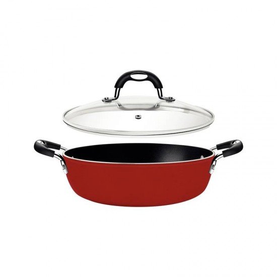 ARROZEIRA TRAMONTINA MÔNACO INDUCTION EM ALUMÍNIO COM REVESTIMENTO INTERNO ANTIADERENTE STARFLON PREMIUM E EXTERNO SILICONADO VERMELHO 28 CM 4,2 L