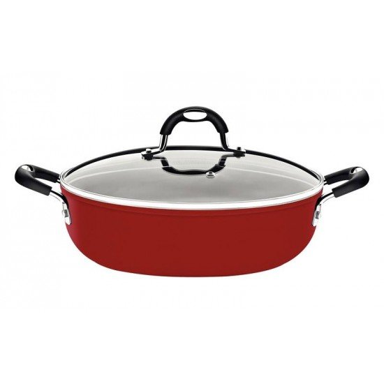 ARROZEIRA TRAMONTINA MÔNACO INDUCTION EM ALUMÍNIO COM REVESTIMENTO INTERNO ANTIADERENTE STARFLON PREMIUM E EXTERNO SILICONADO VERMELHO 28 CM 4,2 L