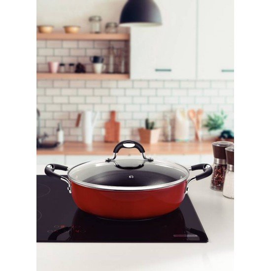 ARROZEIRA TRAMONTINA MÔNACO INDUCTION EM ALUMÍNIO COM REVESTIMENTO INTERNO ANTIADERENTE STARFLON PREMIUM E EXTERNO SILICONADO VERMELHO 28 CM 4,2 L