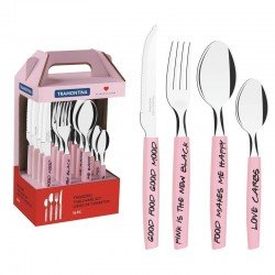 FAQUEIRO MY LOVELY KITCHEN COM LAMINAS EM ACO INOX E CABOS DE POLIPROPILENO ROSA 16 PECAS TRAMONTINA