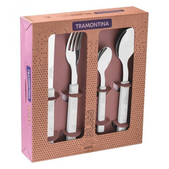 FAQUEIRO BLISS COM LAMINAS EM ACO INOX E CABOS EM POLIPROPILENO BRANCO 16 PECAS TRAMONTINA