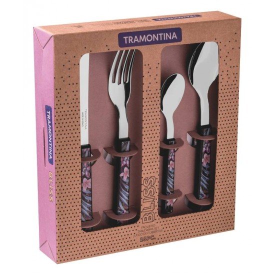 FAQUEIRO BLISS COM LAMINAS EM ACO INOX E CABOS EM POLIPROPILENO PRETO 16 PECAS TRAMONTINA