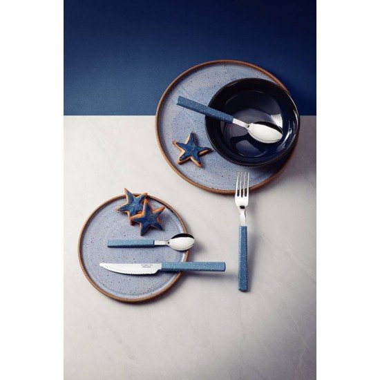 FAQUEIRO TRAMONTINA BLISS COM LÂMINAS EM AÇO INOX E CABOS DE POLIPROPILENO AZUL ACINZENTADO 16 PEÇAS