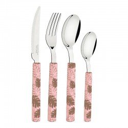 FAQUEIRO TRAMONTINA BLISS COM LÂMINAS EM AÇO INOX E CABOS DE POLIPROPILENO ROSA PASTEL 16 PEÇAS