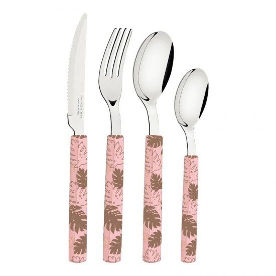 FAQUEIRO TRAMONTINA BLISS COM LÂMINAS EM AÇO INOX E CABOS DE POLIPROPILENO ROSA PASTEL 16 PEÇAS