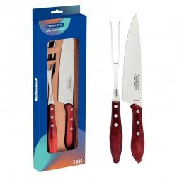 JOGO TRINCHANTE TRAMONTINA COM LÂMINAS EM AÇO INOX E CABOS DE MADEIRA TRATADA POLYWOOD CASTANHO 02 PEÇAS