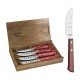 CONJUNTO DE FACAS PARA PIZZA EM ACO INOX CABO VERMELHO POLYWOOD ESTOJO DE MADEIRA 4 PECAS TRAMONTINA