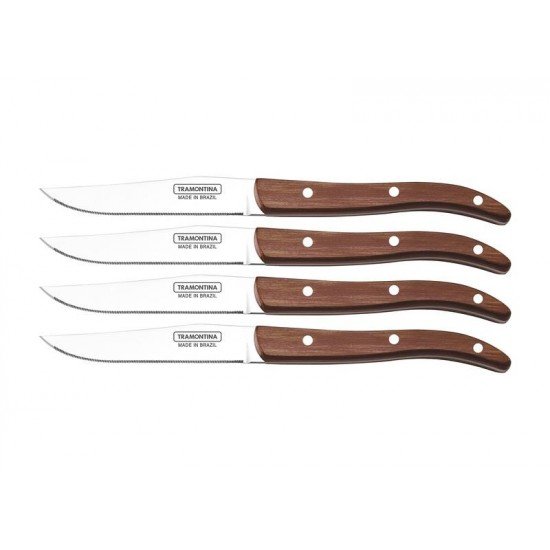 CONJUNTO DE FACAS CHURRASCO PAISANO AÇO INOX COM CABO CASTANHO POLYWOOD ESTOJO DE MADEIRA TRAMONTINA