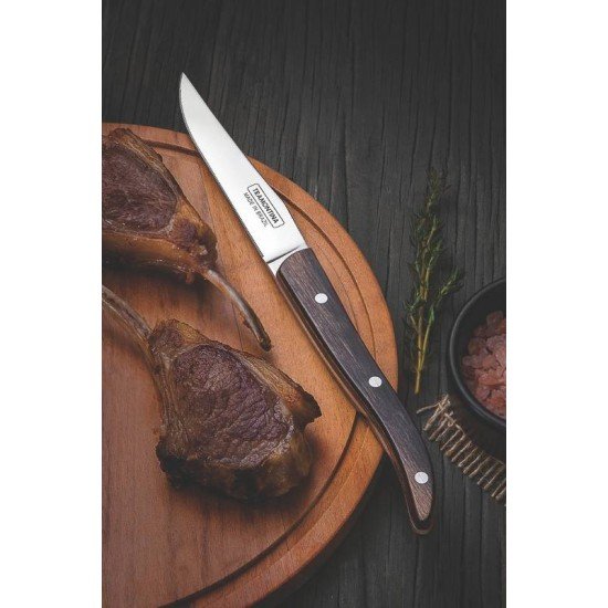 CONJUNTO DE FACAS CHURRASCO PAISANO AÇO INOX COM CABO CASTANHO POLYWOOD ESTOJO DE MADEIRA TRAMONTINA