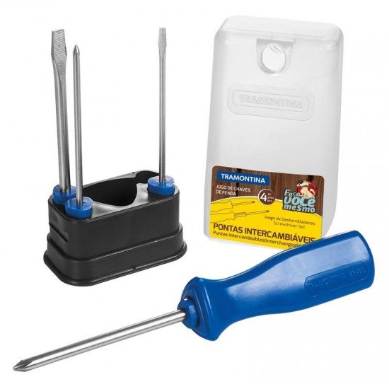 JOGO DE CHAVES DE FENDA COM PONTAS INTERCAMBIAVEIS 4 PECAS TRAMONTINA