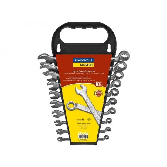 JOGO DE CHAVES COMBINADAS COM PESCOCO 10 PECAS FORJADAS EM ACO ESPECIAL MILIMETRICOS TRAMONTINA