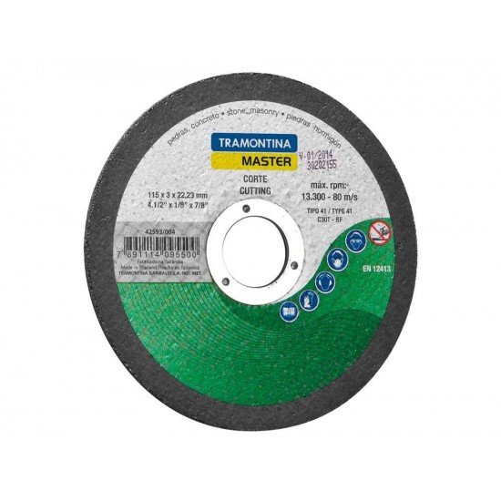 DISCO DE CORTE PARA PEDRAS 4.1 2 GRAOS EM CARBONETO DE SILICIO ROTACAO MAXIMA 13300 RPM TRAMONTINA