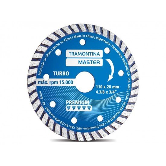 DISCO DIAMANTADO TURBO 4.3 8,CORPO ACO ESPECIAL TEMPERADO,VELOCIDADE MAXIMA 15000RPM TRAMONTINA