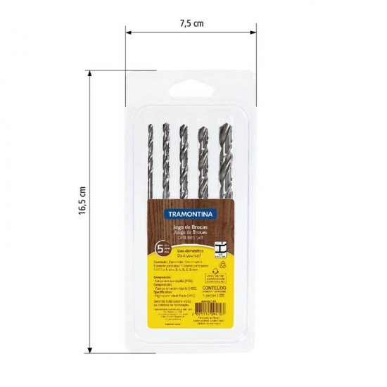 JOGO DE BROCAS PARA ACO 5 PCS TRAMONTINA