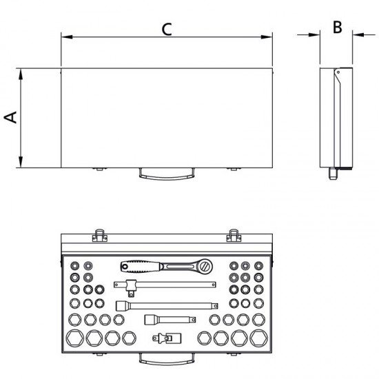 MALETA COM SOQUETES SEXTAVADOS E ACESSORIOS 1 2 MILIMETROS E POLEGADAS - 43 PECAS TRAMONTINA