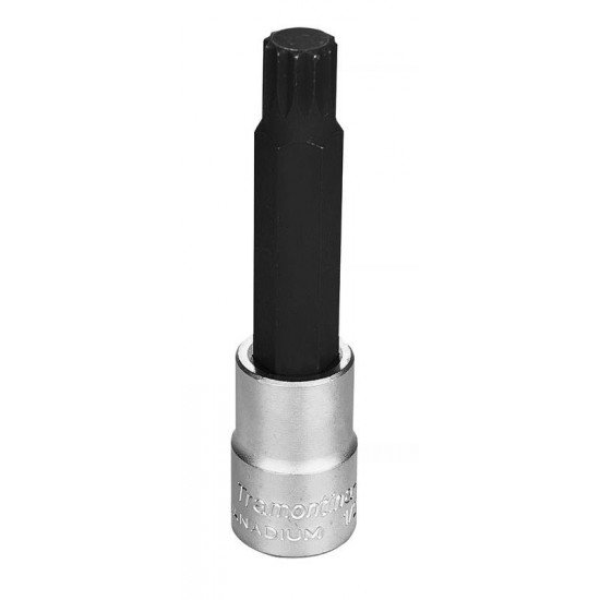SOQUETE LONGO EM ACO CROMO VANADIO PONTA MULTIDENTADA 14 MM - ENCAIXE 1 2 TRAMONTINA