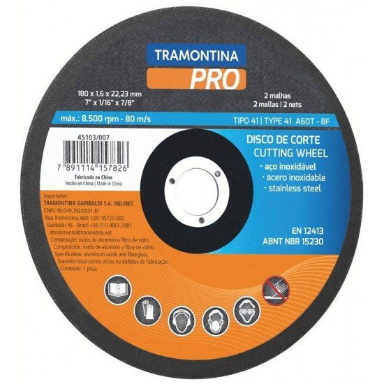 DISCO DE CORTE FINO PARA ACO INOX 7 TRAMONTINA