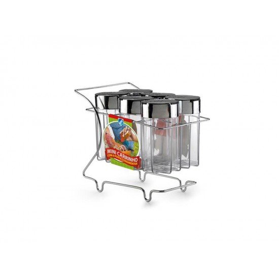 CARRINHO COM 6 PORTA CONDIMENTOS CROMADO ARTHI