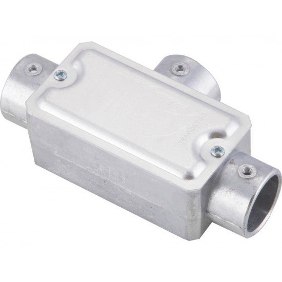 CONDULETE EM ALUMINIO TIPO T DE 3 4 COM TAMPA ESTAMPADA SEM ROSCA SEM PINTURA TRAMONTINA