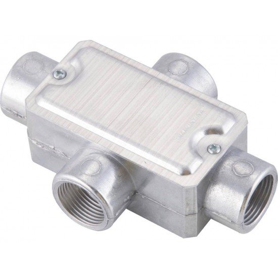 CONDULETE EM ALUMINIO TIPO X DE 1 2 TAMPA ESTAMPADA ROSCA BSP SEM PINTURA TRAMONTINA