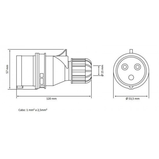 PLUGUE MOVEL INDUSTRIAL 2PMAIST 16 A 220 250 VCA 6 H TRAMONTINA