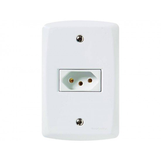 CONJUNTO PLACA 4X2 + 1 TOMADA 2P + T TERMOPL 10A 250V LINHA LUX2 BRANCO TRAMONTINA