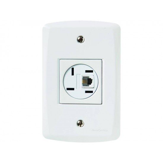 CONJUNTO PLACA 4X2 + 1 TOMADA PARA TELEFONE 4P+RJ11 TERMOPL LINHA LUX2 BRANCO TRAMONTINA