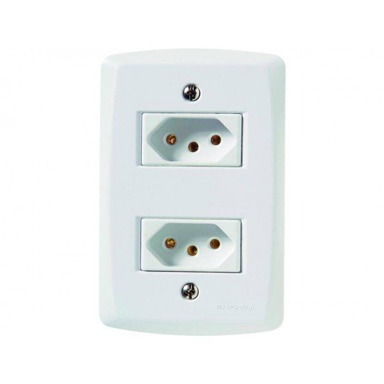 CJ PLACA 4X2 + 2 TOMADAS 2P + T EM TERMOPLASTICO 20A 250V LINHA LUX2 BRANCO TRAMONTINA