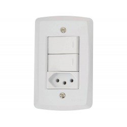 CJ PLACA 4X2 + 2 INTER SIMPLES + 1 TOMADA 2P + T TERMOPL 10A 250V LUX2 BRANCO TRAMONTINA