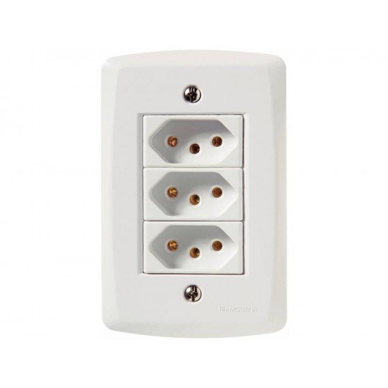 CONJUNTO PLACA 4X2 + 3 TOMADAS 2P + T TERMOPL 20A 250VLINHA LUX2 BRANCO TRAMONTINA