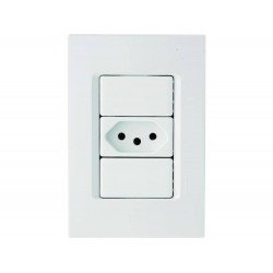 CONJUNTO PLACA 4X2 + 1 TOMADA 2P + T TERMOPL 20A 250V LINHA IZY FLAT BRANCO TRAMONTINA