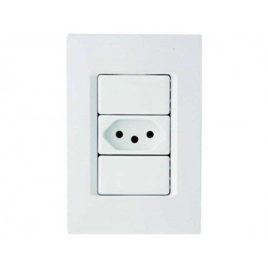 CONJUNTO PLACA 4X2 + 1 TOMADA 2P + T TERMOPL 20A 250V LINHA IZY FLAT BRANCO TRAMONTINA