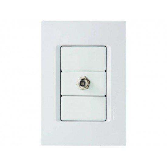 CONJUNTO PLACA 4X2 + 1 TOMADA TV SAT TERMOPLASTICO LINHA IZY FLAT BRANCO TRAMONTINA