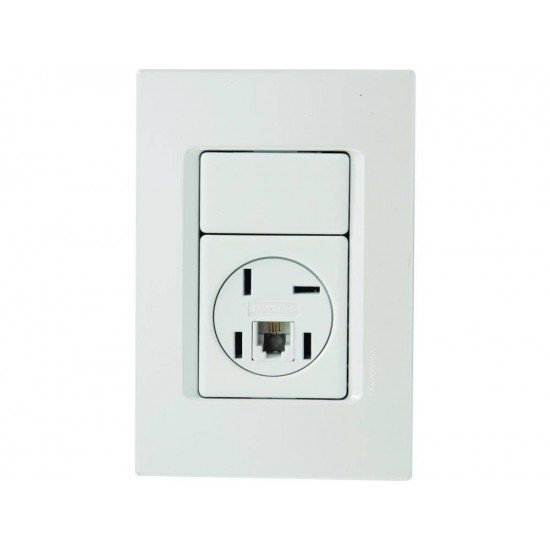 CJ PLACA 4X2 + 1 TOMADA PARA TELEFONE 4P+RJ11 TERMOPL LINHA IZY FLAT BRANCO TRAMONTINA