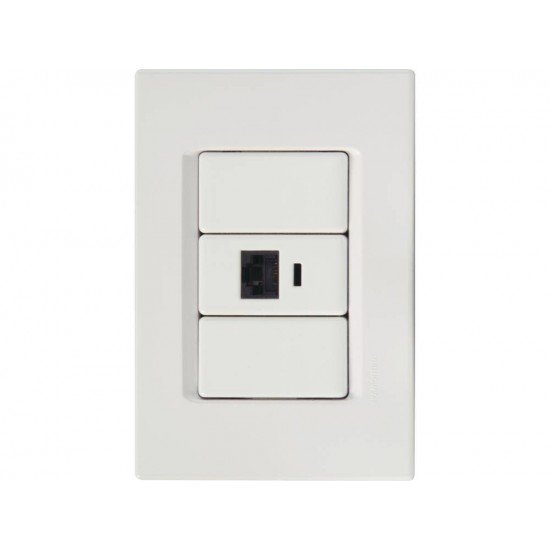 CONJUNTO PLACA 4X2 + 1 TOMADA RJ45 CAT.6 TERMOPLASTICO LINHA IZY FLAT BRANCO TRAMONTINA